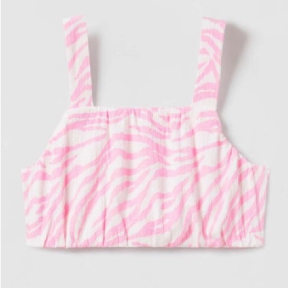 Zara Kids Crop Top Tank Pink White Zebra Print Girls Size 10 (kt3)